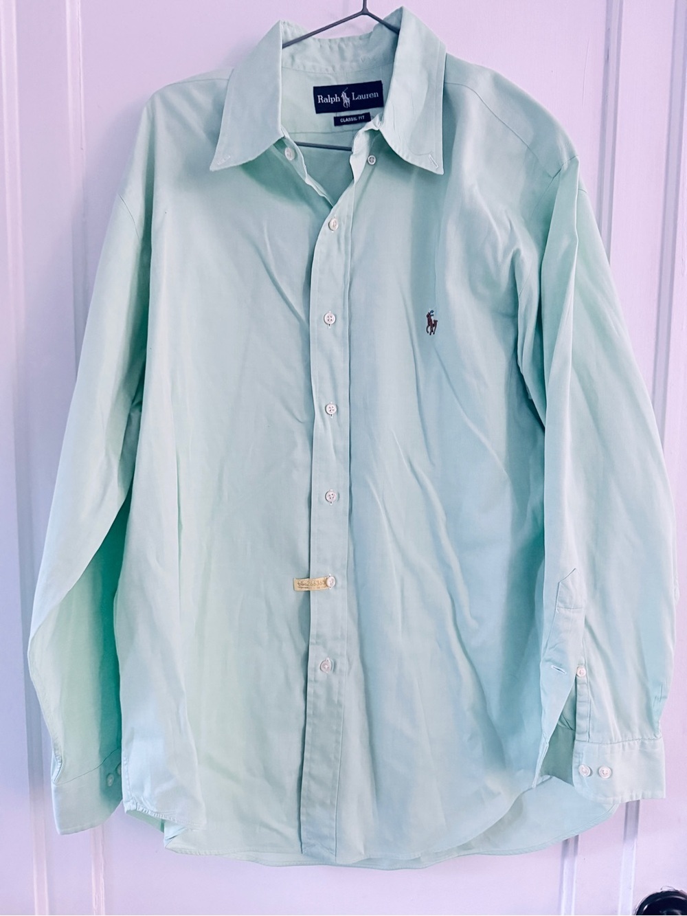 Ralph Lauren Mint Green Classic Button-Down Dress Shirt Cotton XL P2P 25.5 in